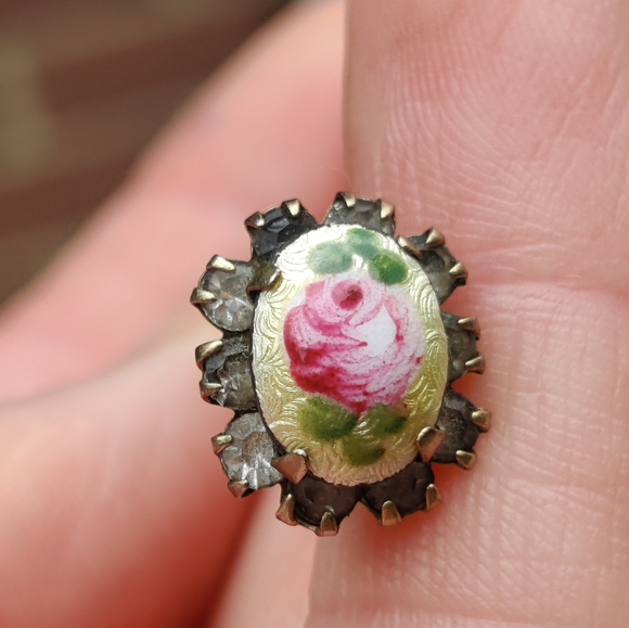 Antique Victorian Enameled Guilloche Rose Hat Pin - Picture 6 of 6